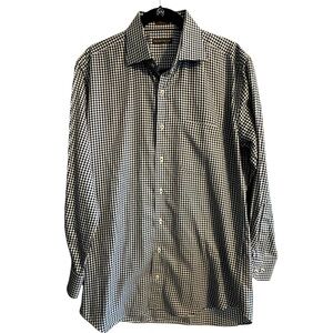 Peter Millar Black White Gingham Button Down Men's Long Sleeve Shirt sz L